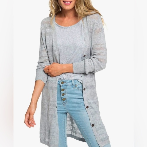 Roxy Tropic Lifestyle Mid Length Cardigan Sweater in Heritage Heather Size M - Picture 1 of 12